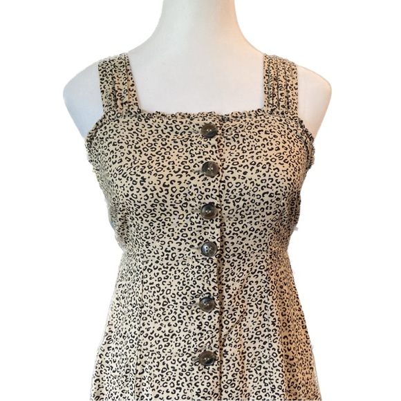 Japna Dress Midi Black Tan Leopard Button Down Sleevless Size S - Picture 2 of 9